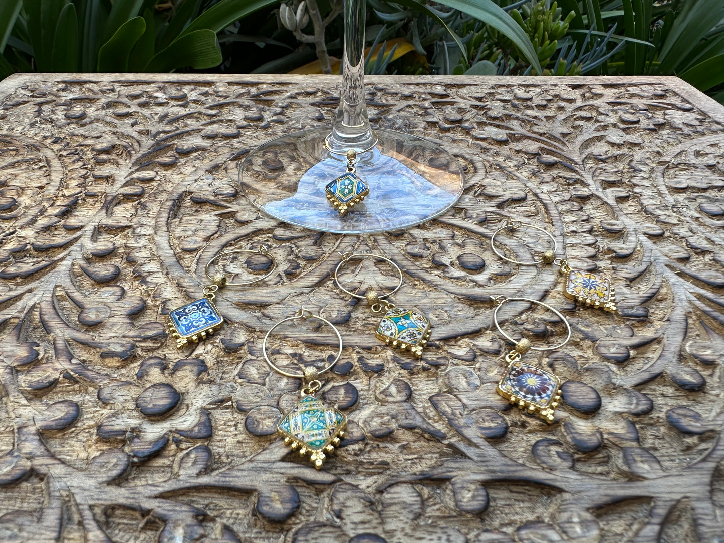 Tiles to Go Luxury Wine Glass Charms: Santa Barbara Courthouse Edition
