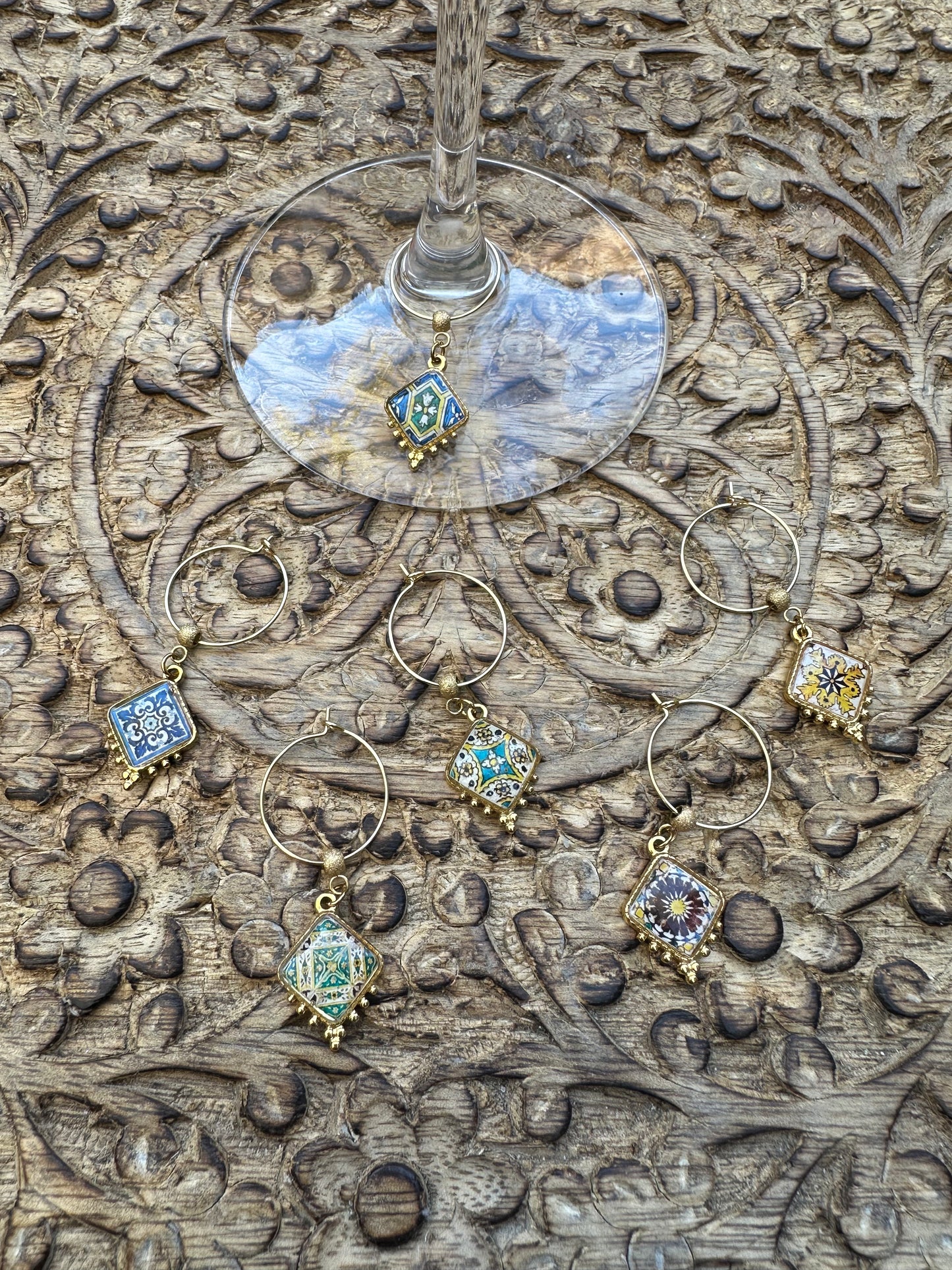 Tiles to Go Luxury Wine Glass Charms: Santa Barbara Courthouse Edition