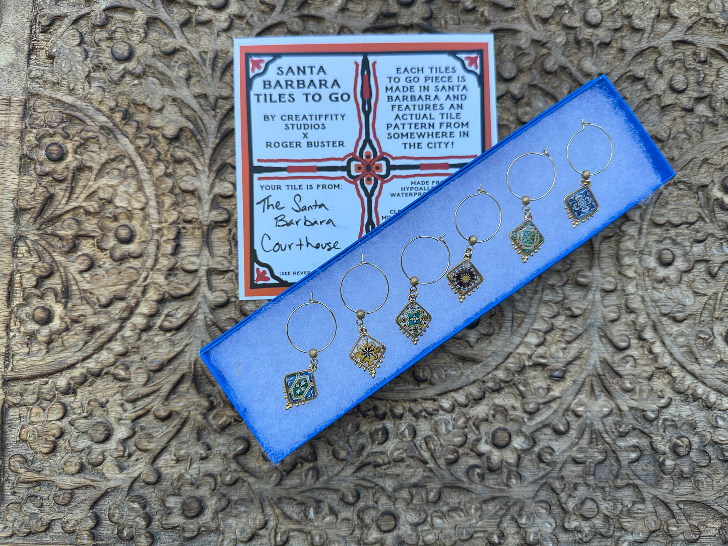 Tiles to Go Luxury Wine Glass Charms: Santa Barbara Courthouse Edition