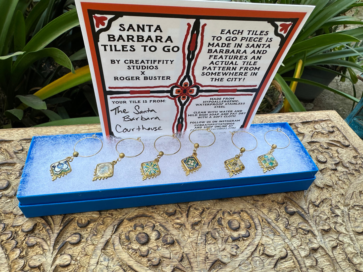Tiles to Go Luxury Wine Glass Charms: Santa Barbara Courthouse Edition