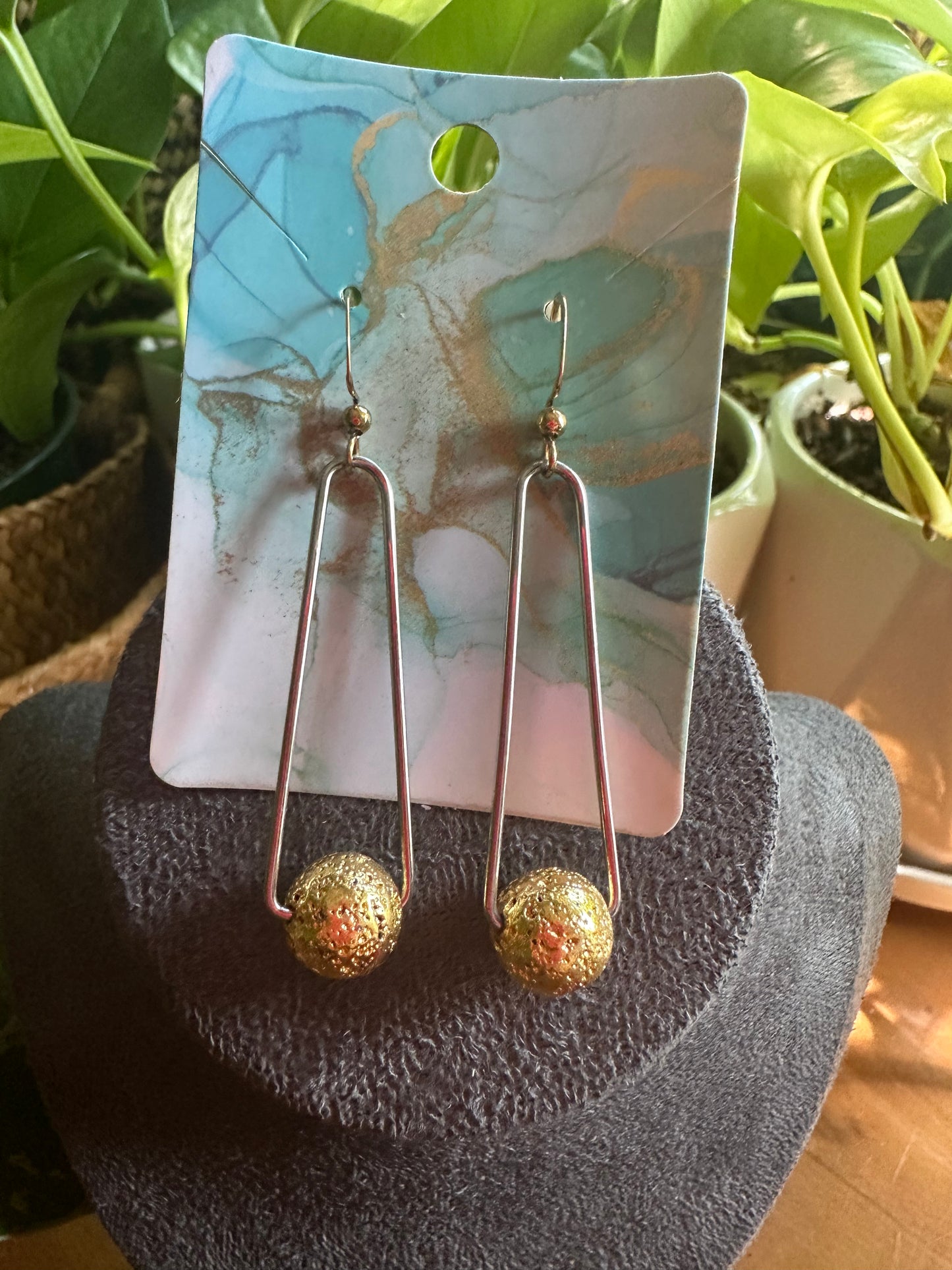 Mixed Metals Lava Stone Earrings