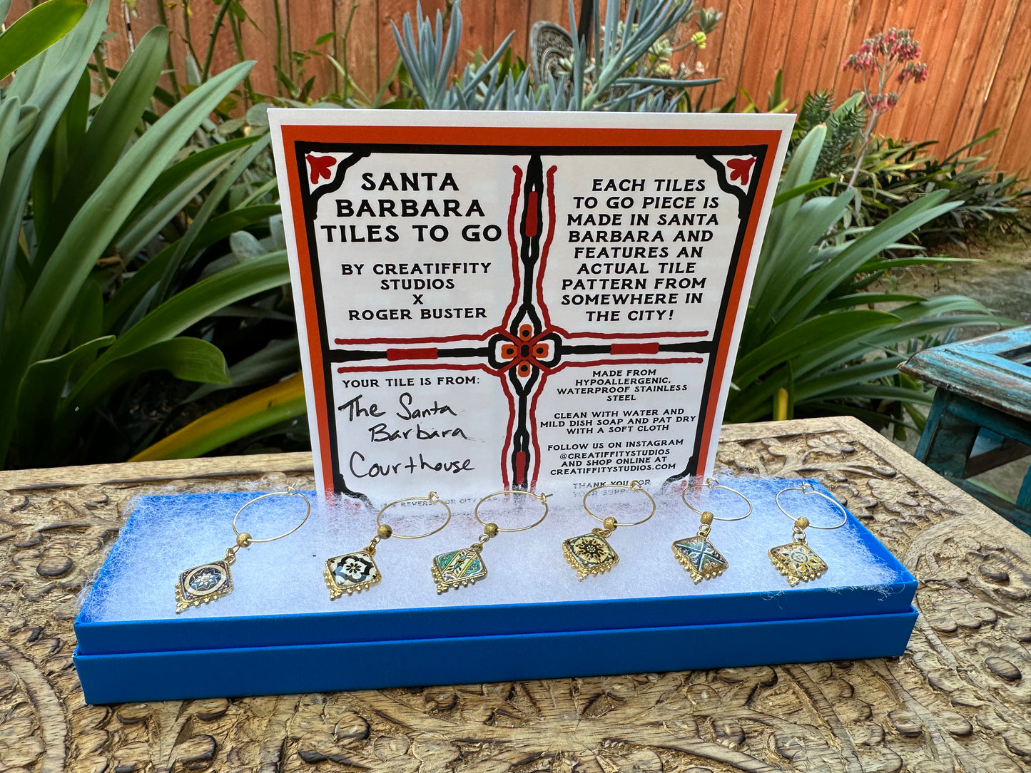 Tiles to Go Luxury Wine Glass Charms: Santa Barbara Courthouse Edition