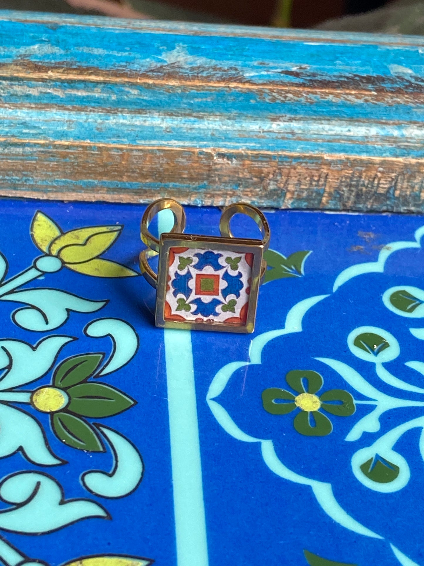 Red Flower Frame Tile Ring (near Santa Barbara Public Market)