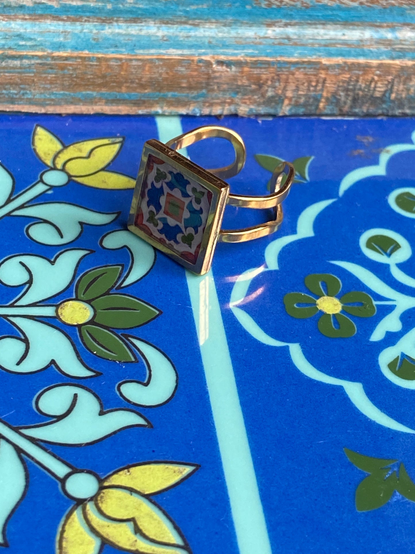 Red Flower Frame Tile Ring (near Santa Barbara Public Market)