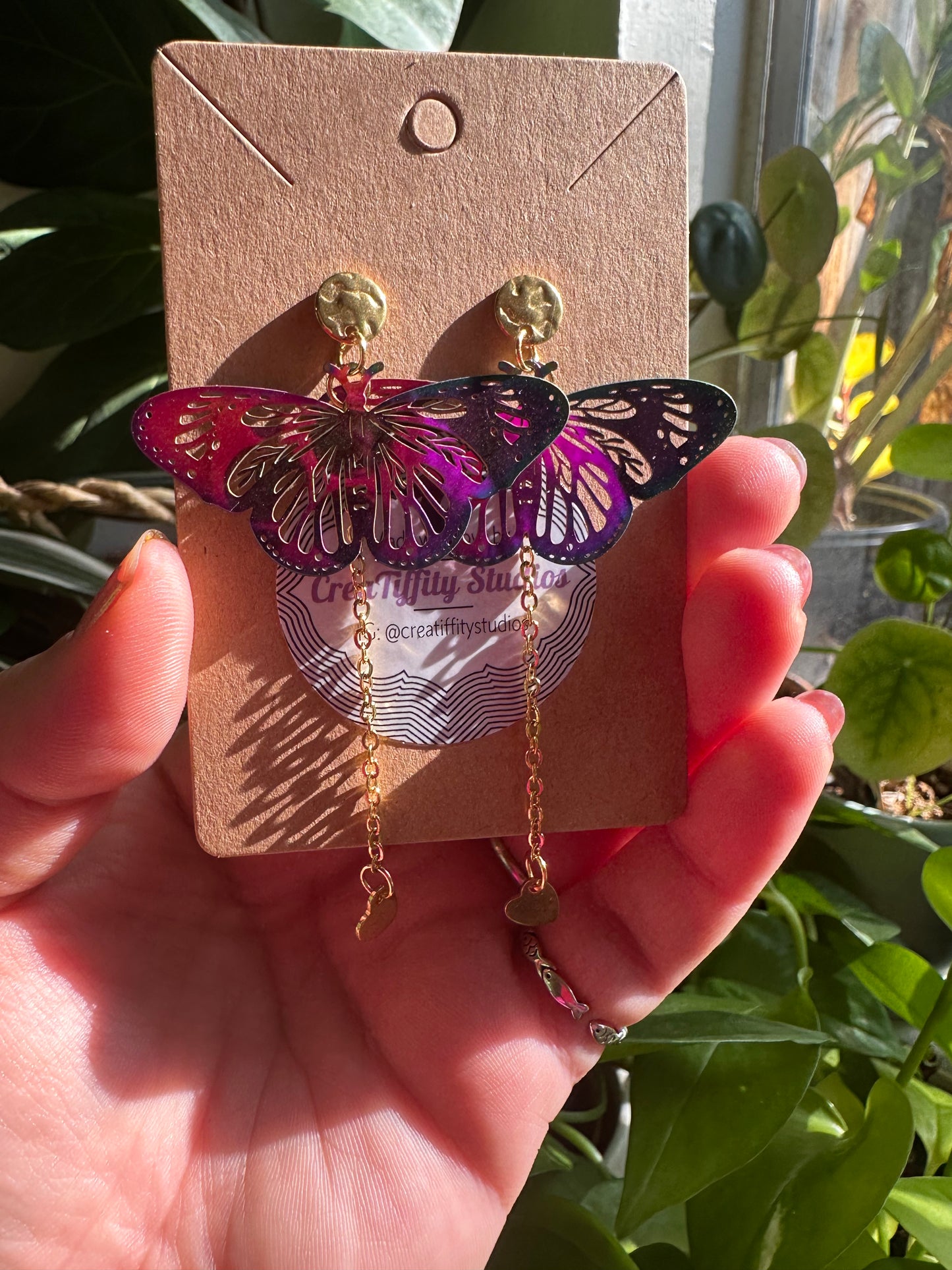 Gold/Multi-Hearts Butterfly Earrings