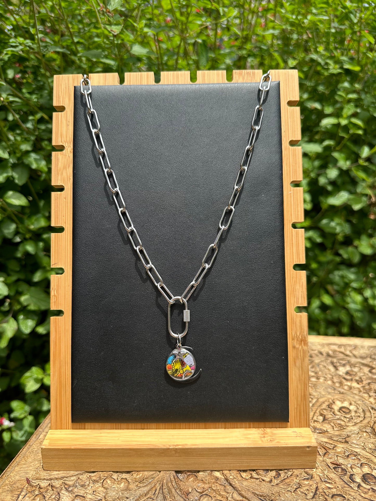 Paper Moon Carabiner Necklace (Tarot Collage)