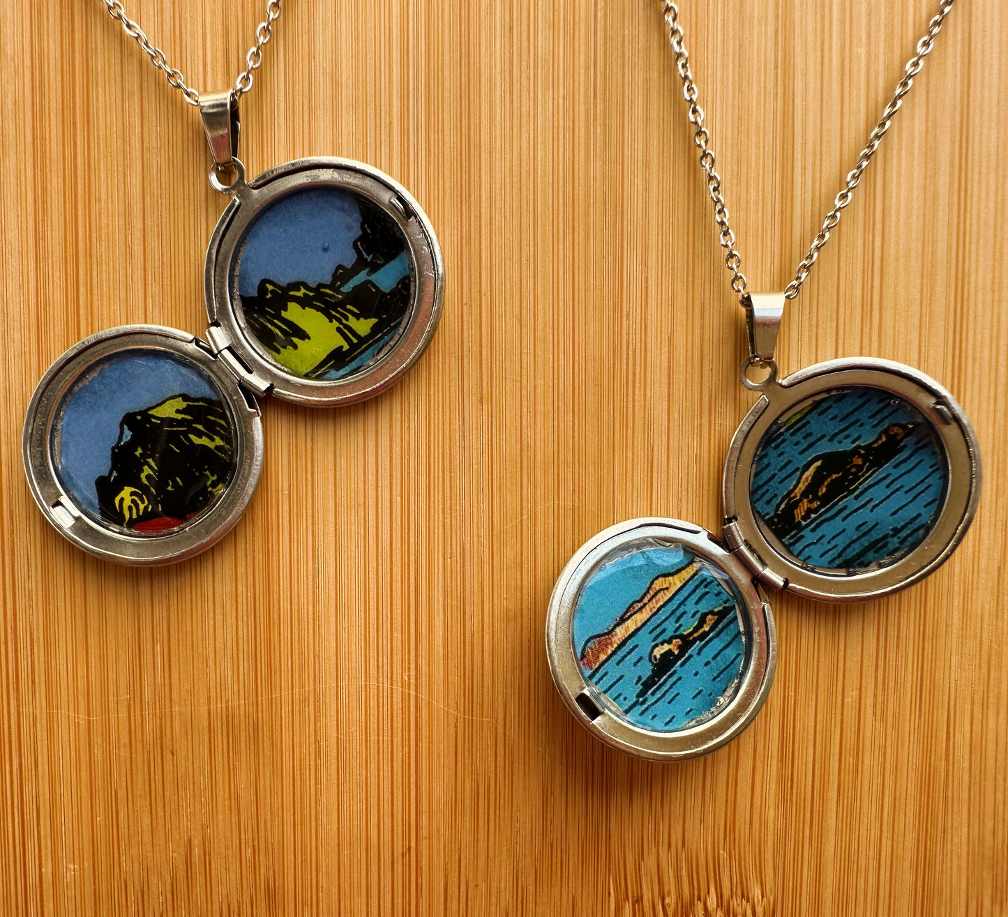 Getaway Locket Necklaces (II of Swords, VIII of Cups)