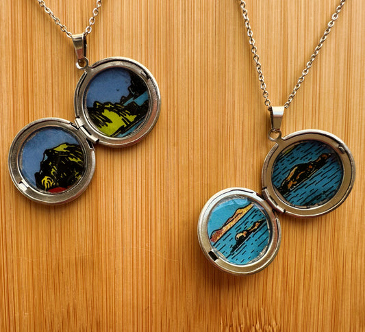 Getaway Locket Necklaces (II of Swords, VIII of Cups)