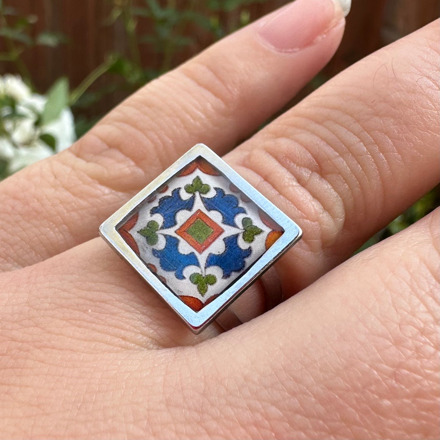 Red Flower Frame Tile Ring (near Santa Barbara Public Market)