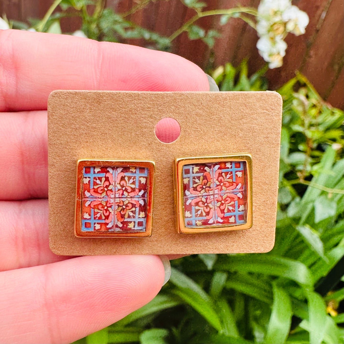 Tapestry Tile Stud Earrings (near State & Victoria St.)